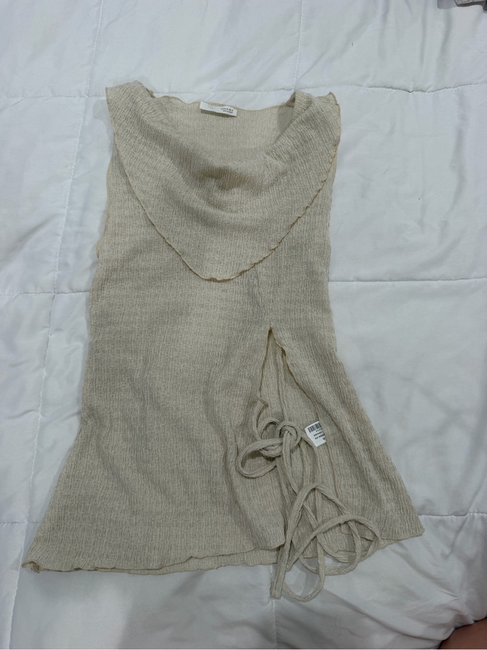Zara Cream Textured Cowl Neck Sleeveless Top